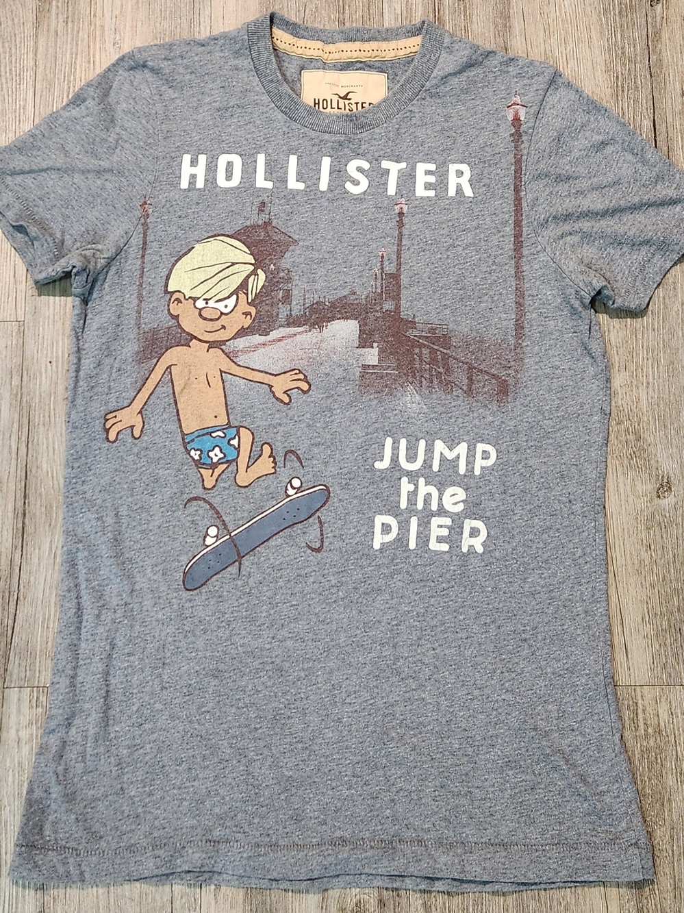 Vintage Y2K Hollister t-shirt mens Gray skater surf surfer Boy size Small